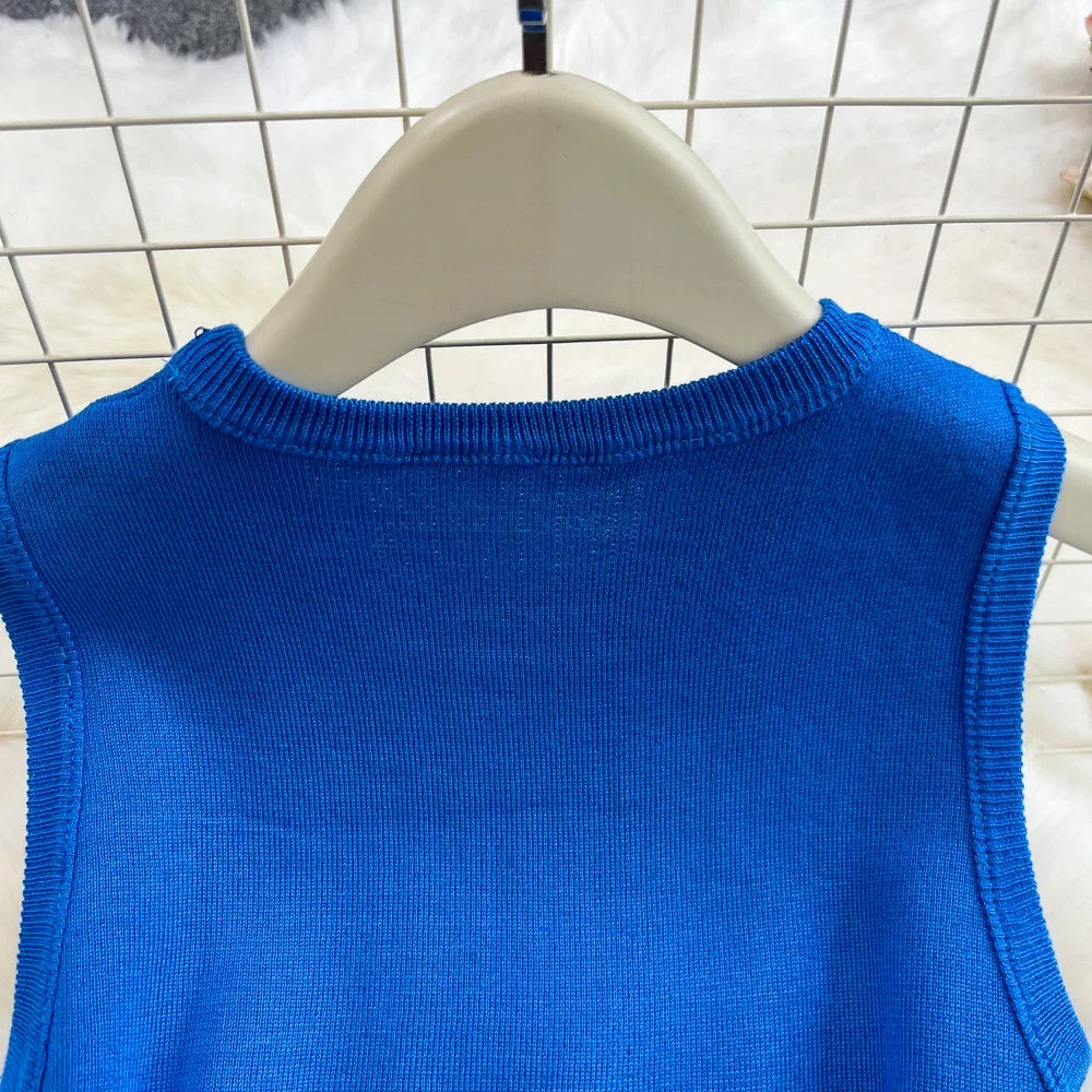 Fashion Y2K Letters Knitted Women Dress Sexy Tank Sleeveless Slim Elastic Bodycon Summer Dress Streetwear Vestidos