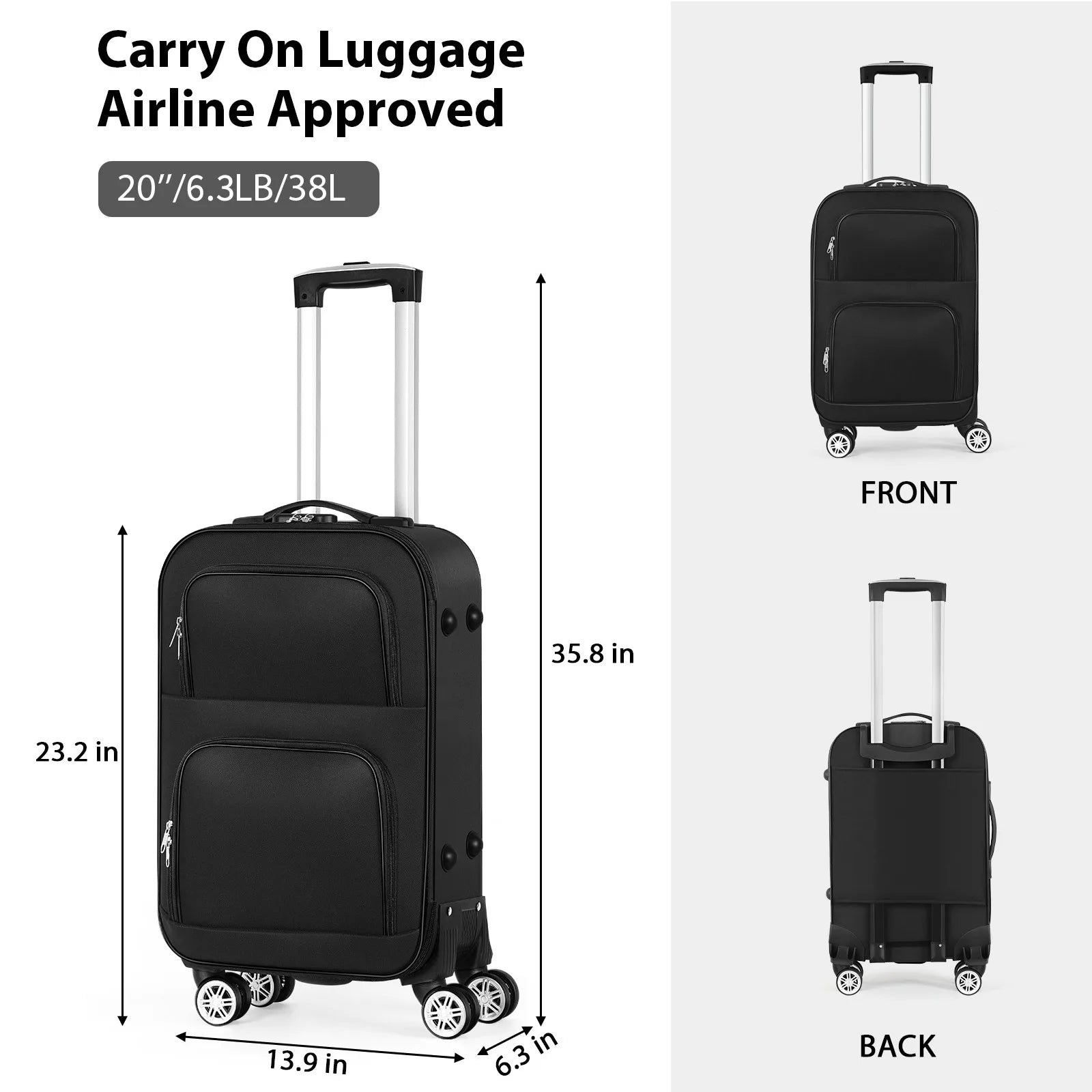 20 inch lightweight luggage with rotating wheels