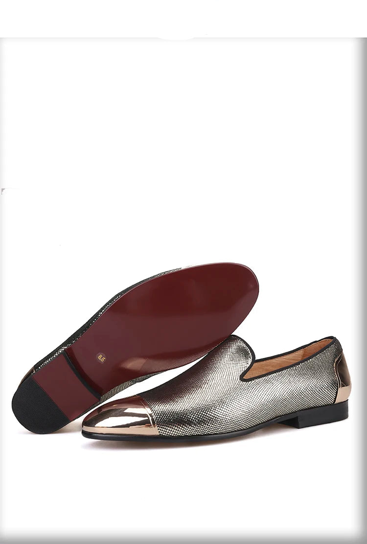 New Arrival Men's Red Sole Luxury Chain Style Slip-On Loafers Multicolored Gold Silk Weave Shoes Plus Size