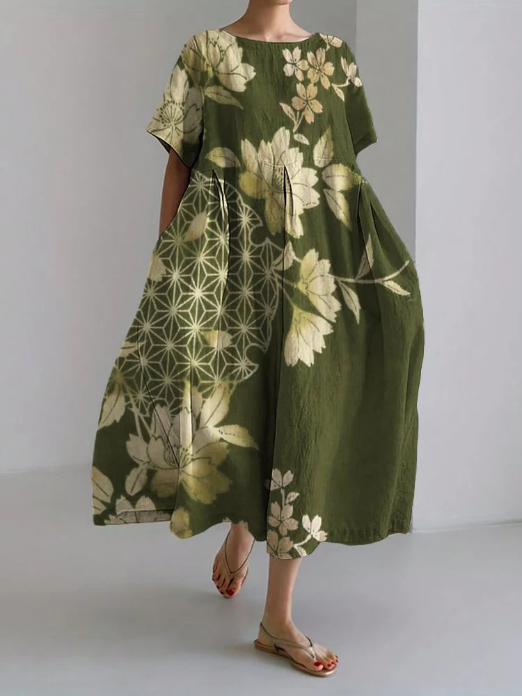 2024 Women's New Round Neck Long Casual Summer Dress Large Size Fresh Print