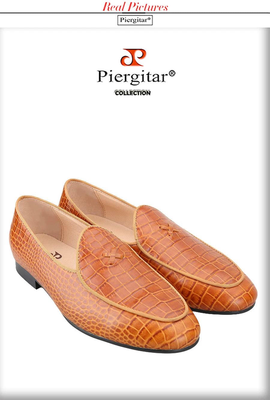 Piergitar Italy Toscana Imported Crocodile Pattern Calfskin Slip-On Loafers Handmade Men's Moccasin For Fashion Party And Prom