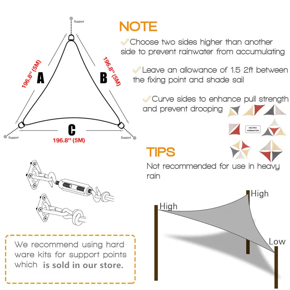 Waterproof Triangle Sun Shade Sail Canopy