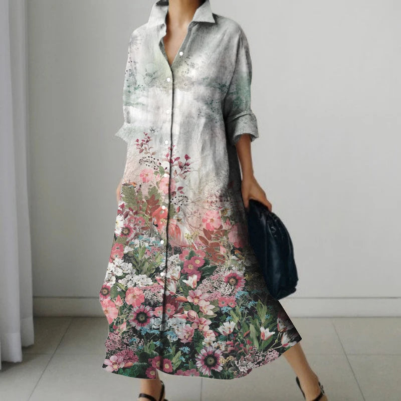 Women’s Floral Print V-Neck Pocket Dress