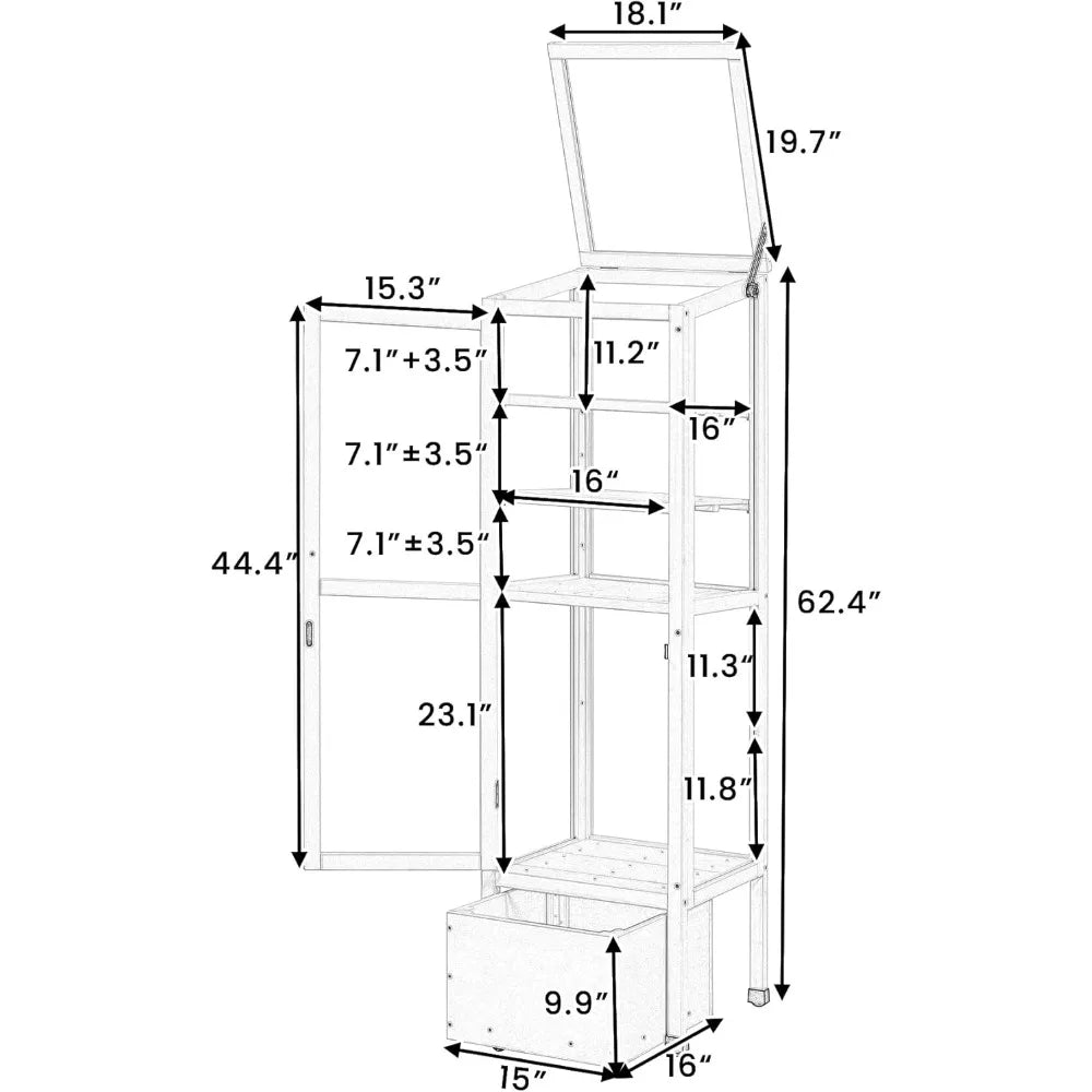 62.4" H Wood Garden Greenhouse Portable Mini Cold Frame