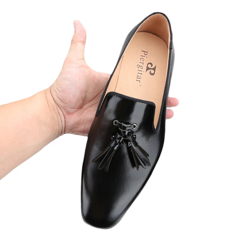 Piergitar Patinated Calf Leather Iconic Dandelion Loafers With Tassels Featuring Metal Spikes CL Brand Same Model Men Moccasins