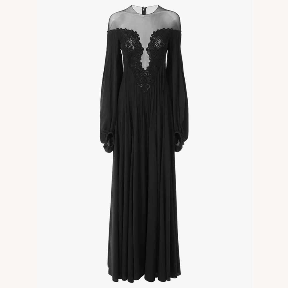Customized Elegant Lace-Panel Maxi Dresses A-Line
