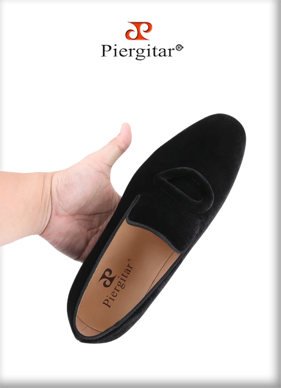 Piergitar New Arrival Two Colors Velvet Men's Smoking Slippers With Matching Velvet Buckles Handmade Slip-On Loafers Red Bottom