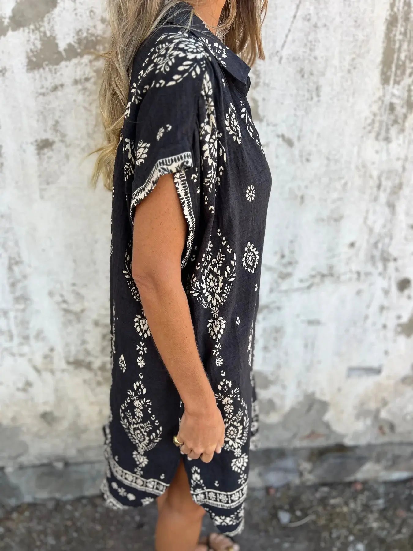 2025 New Women's Shirt Dress Loose Button Cardigan Fashion Printed Short Sleeve Pocket Cotton Linen Blend Vacation Beach Skirt