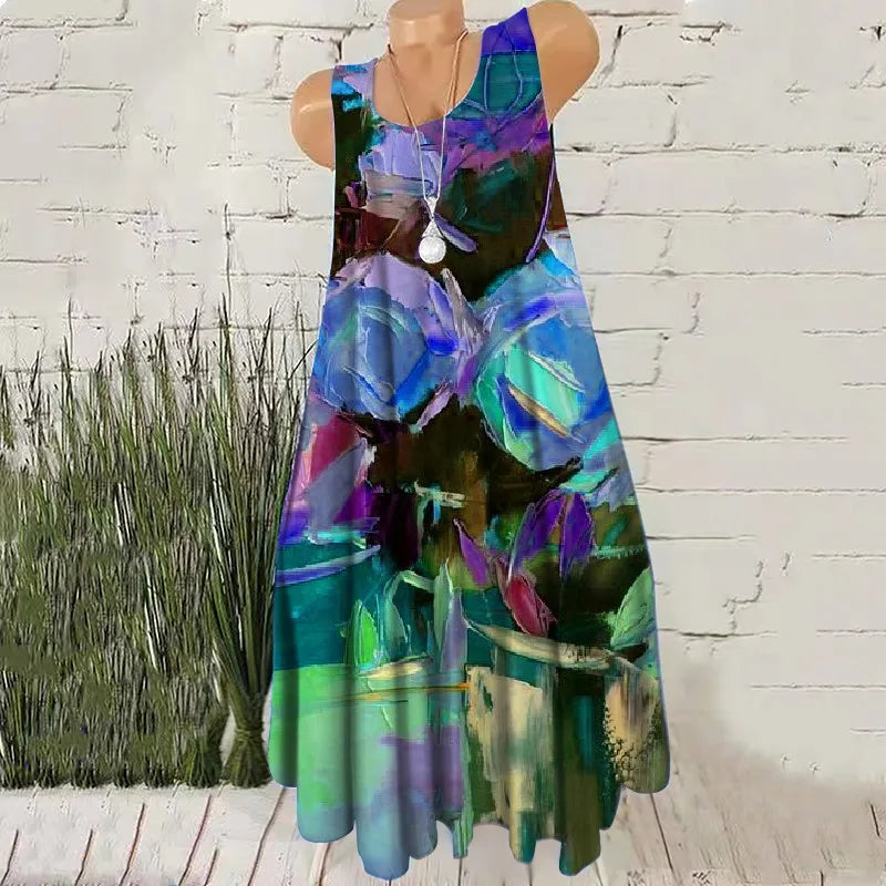 Women's Oversized Floral Pattern Sleeveless Mini Dress