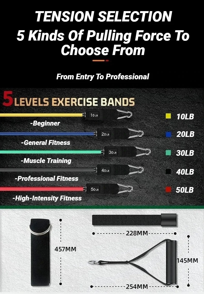 11pcs/Set Pull Rope Resistance Bands
