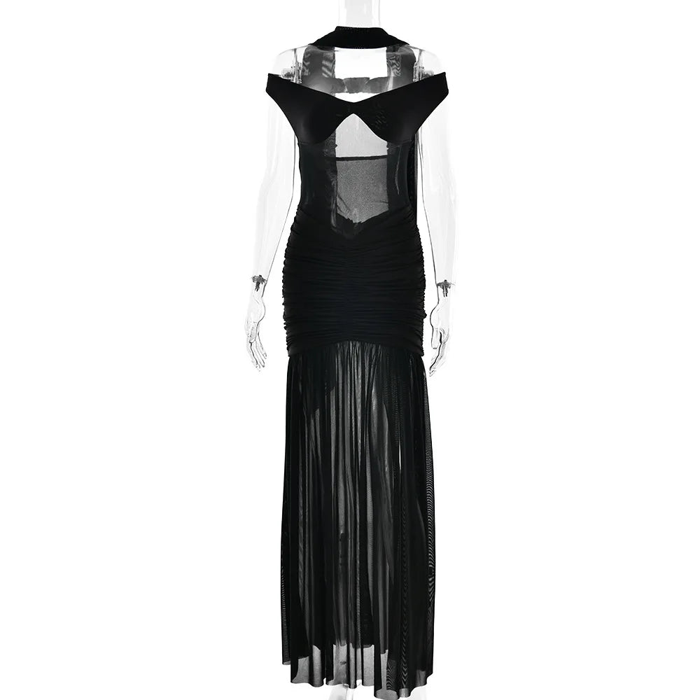 V-Neck Off Shoulder High Side Split Dress