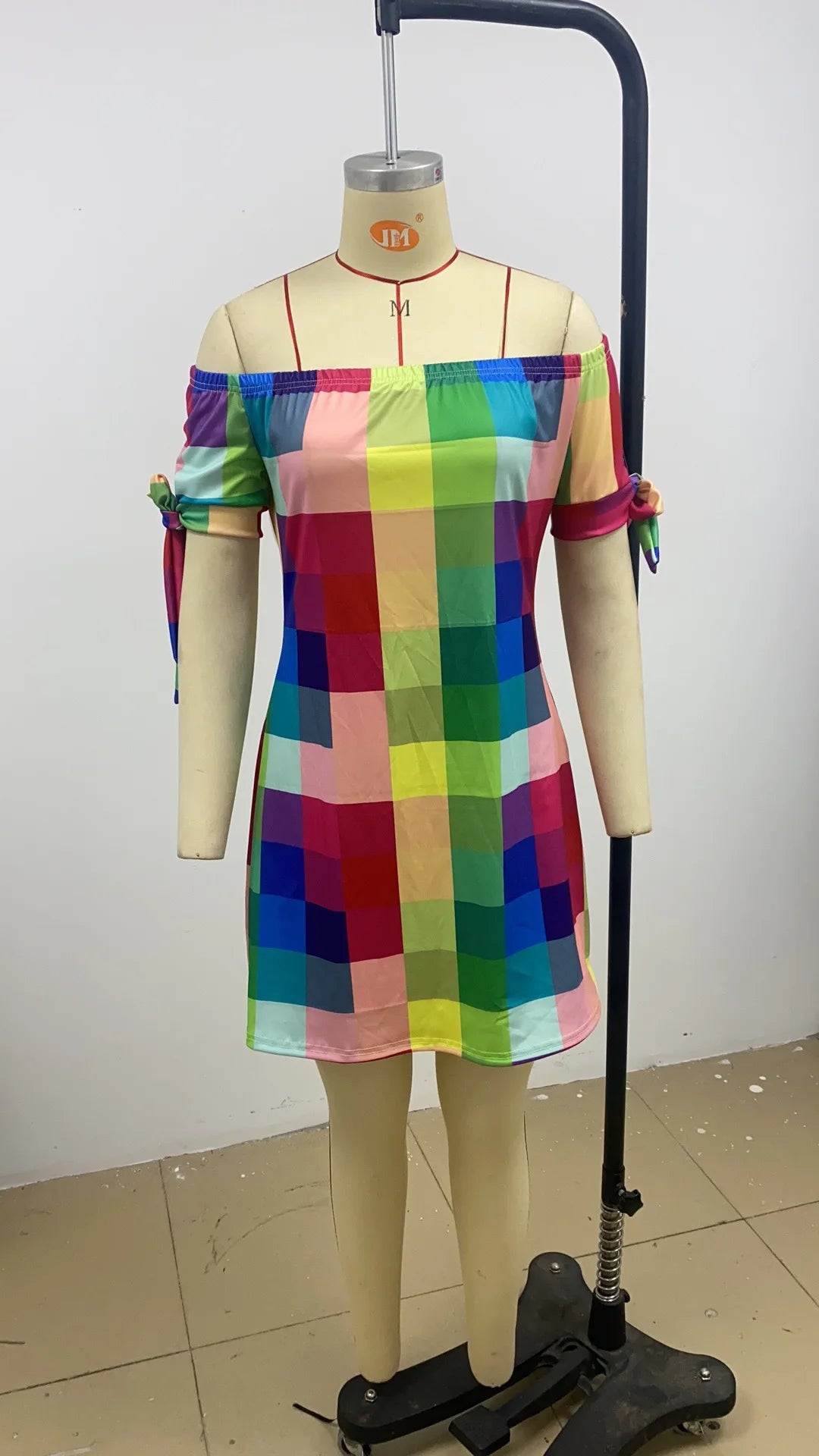3XL Women's Casual Gradient Off Shoulder Short Sleeve Dress Bow Print Mini Dress