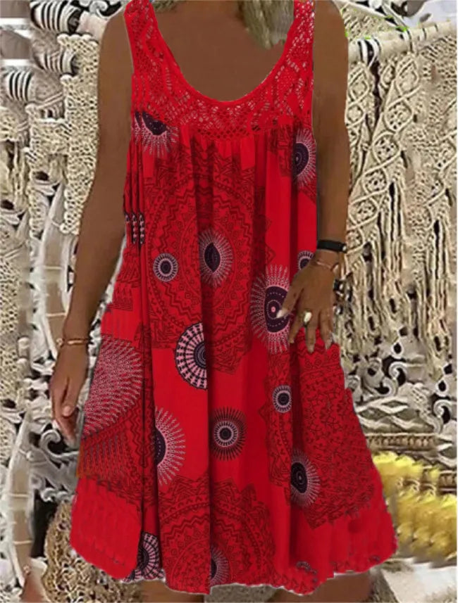 Digital printed off shoulder sexy camisole loose fitting dress lace casual dress summer dress