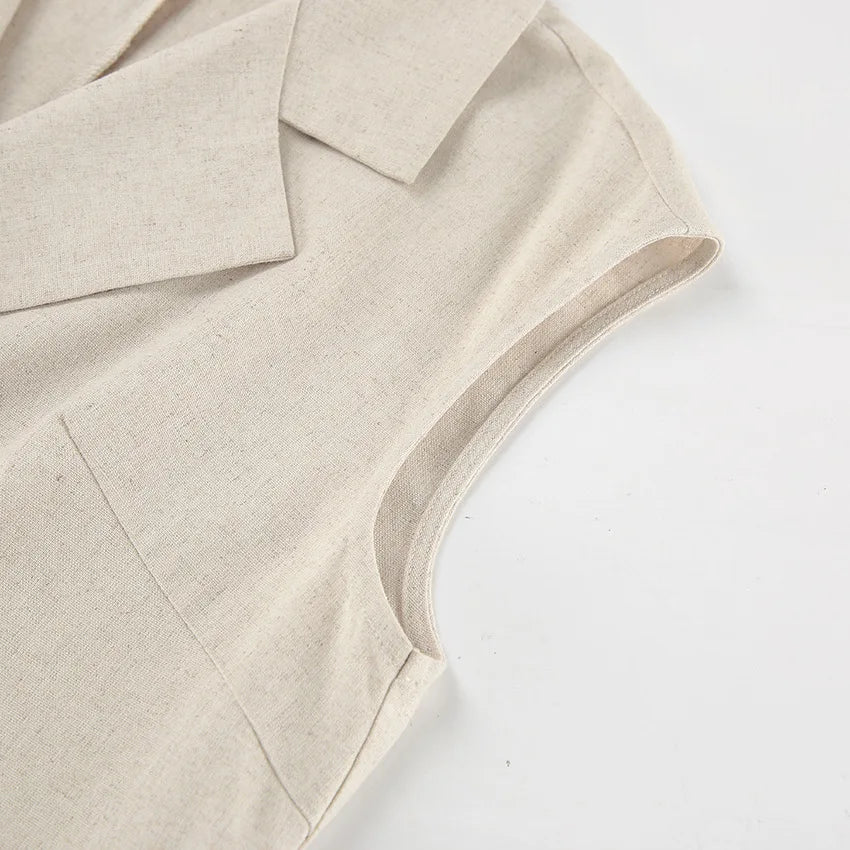 2025 Autumn New Style Commuter Long Skirt For Women Elegant Fashionable Solid Color Lapel Sleeveless High Waist Lace-up Dress