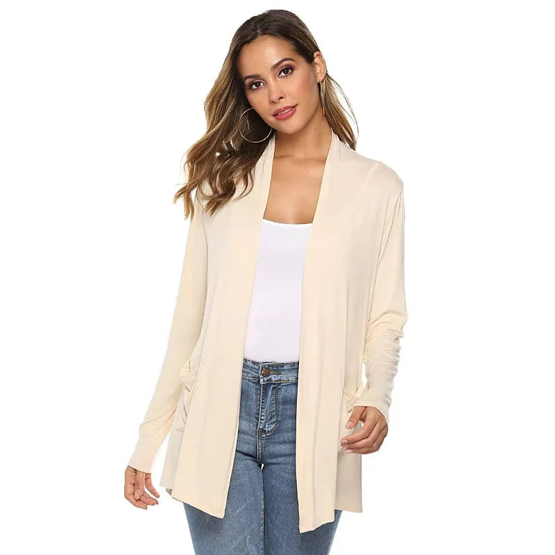 Women's Knitted Cardigan for Spring and Summer Versatile Large Size Cardigan Medium to Long Length Long Sleeve Outcoat