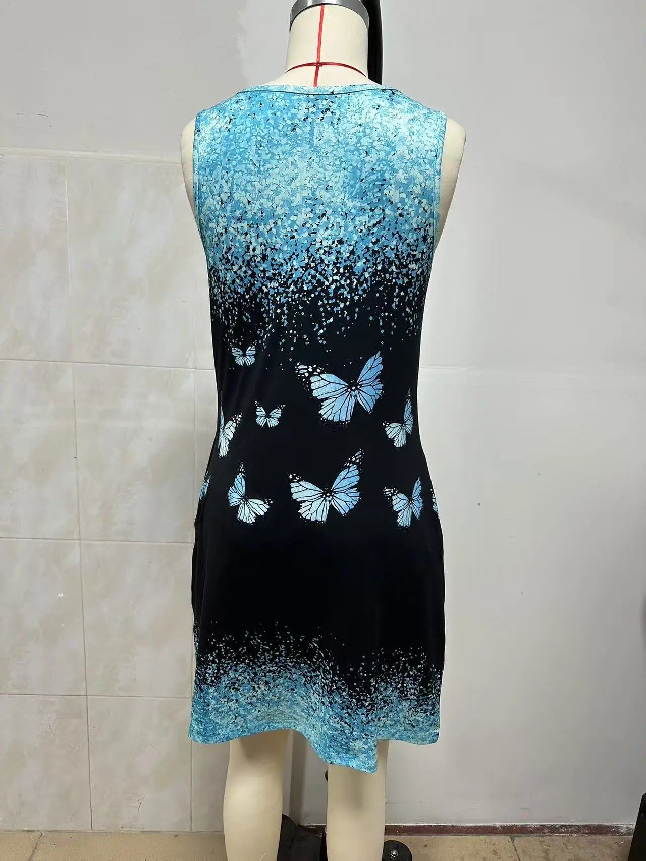 New Summer Women's Vest Skirt 3D Printed Gradient Color Butterfly Casual Fashion Vacation Beach Dress for Female