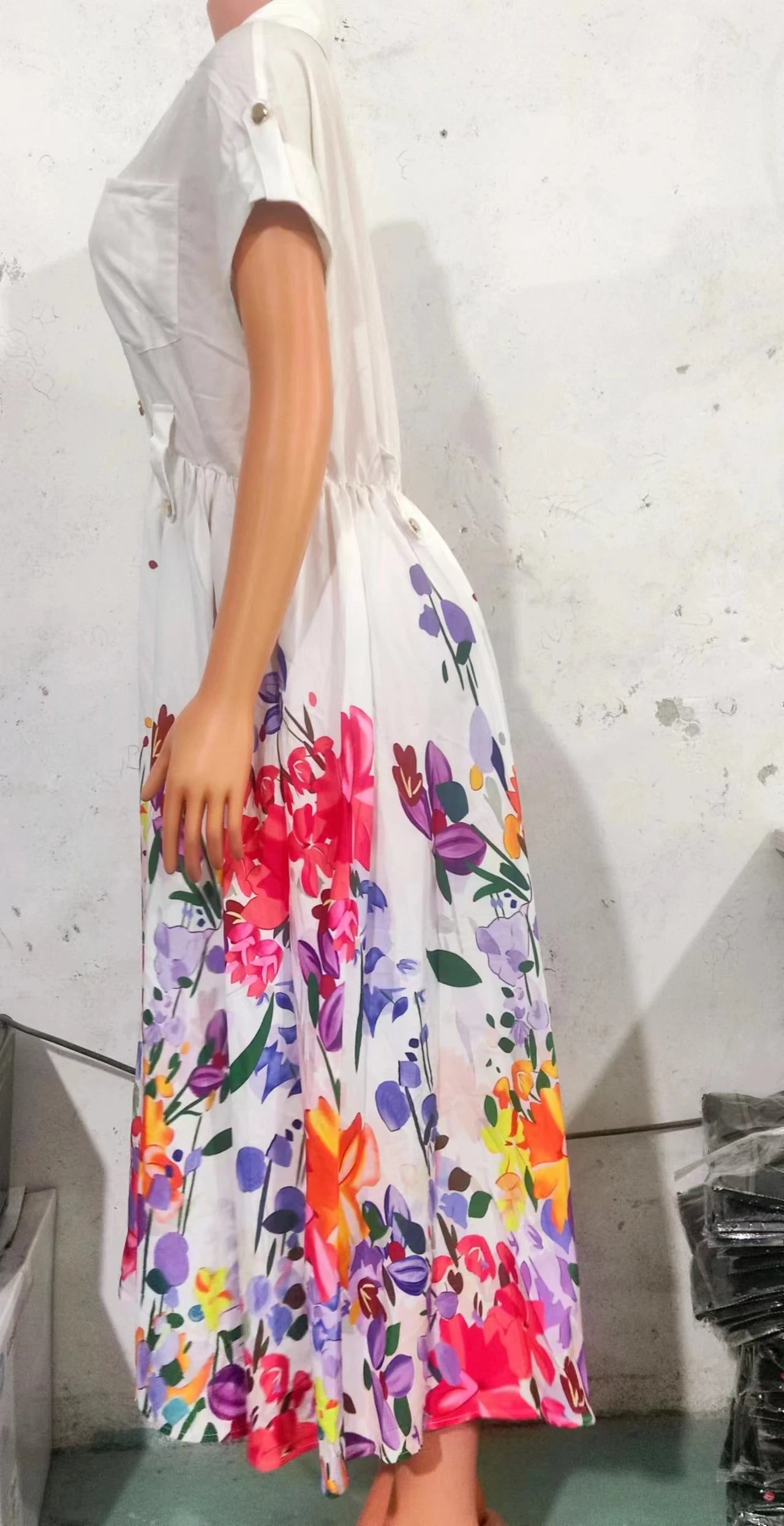 2023 Summer New Casual Commuting Women's Dress Fashion Elegant Commuting Floral Print Ruched Buttoned Shirt Dress Ottd
