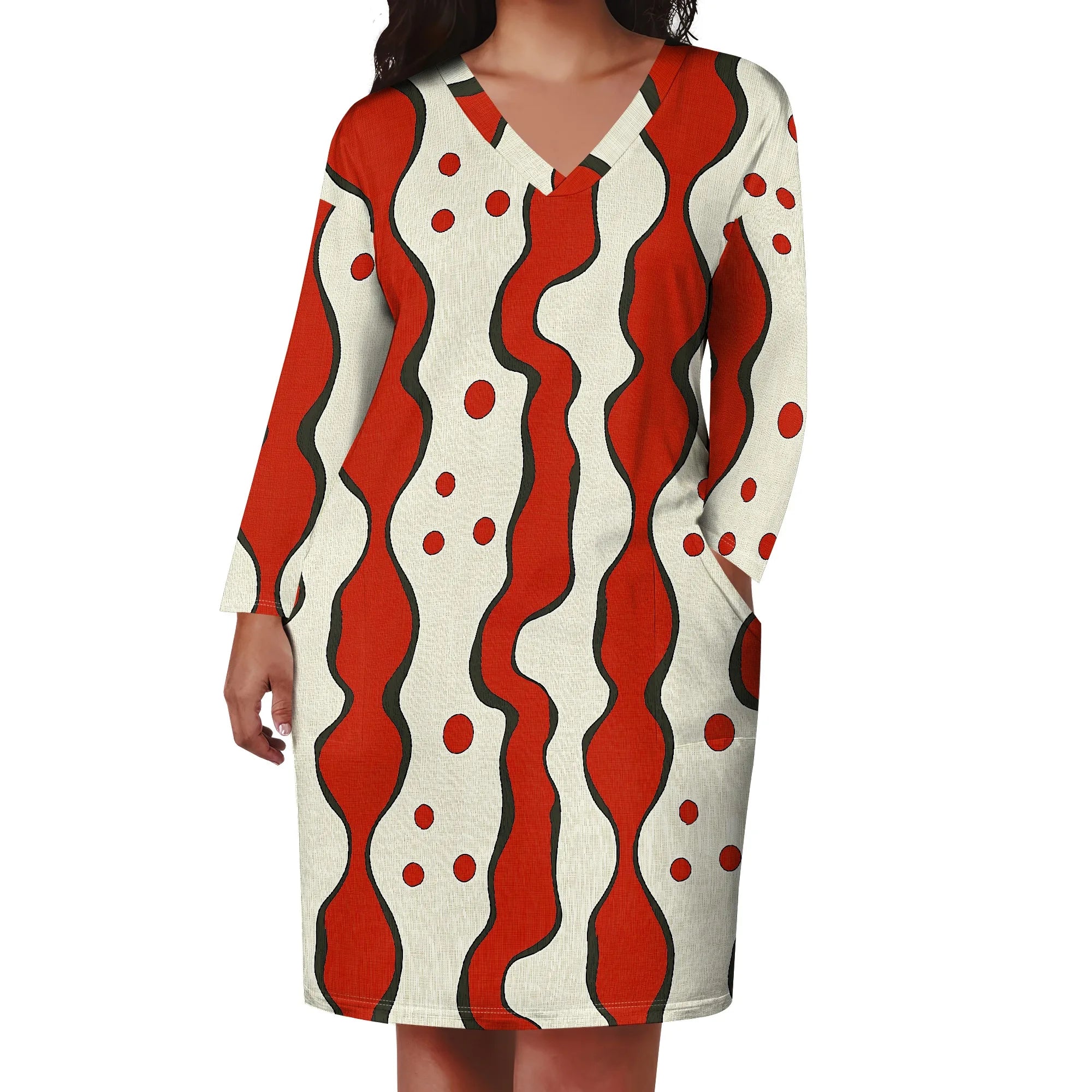 Plus Size Women's Abstract Print Dress XL-6XL, V-Neck Casual Dress for Fun and Bold Look