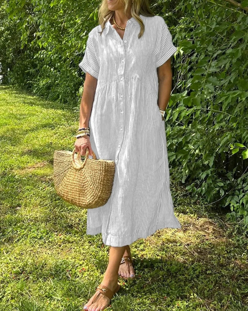 Plus size women's summer casual fashion striped loose short-sleeved shirt and plus size dress plus size women's clothing