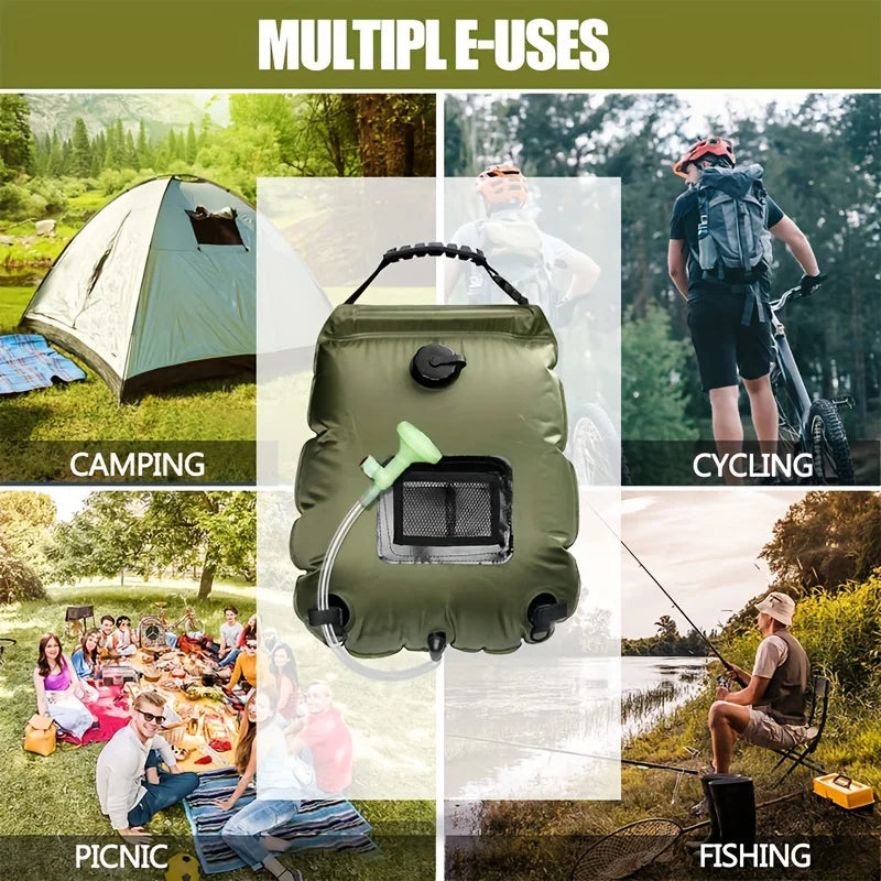 5-gallon solar-heated camping shower bag