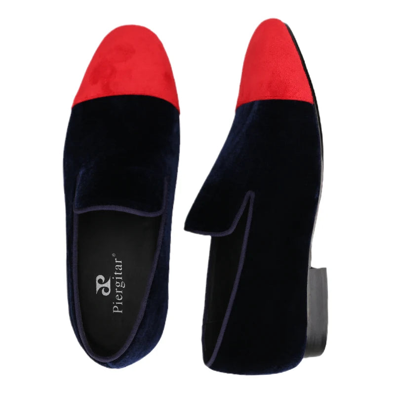 Piergitar Mixed Velvet Men's Loafers For Party And Wedding Handmade Slip-On Moccasins Red Outsole Breathable Leather Insole