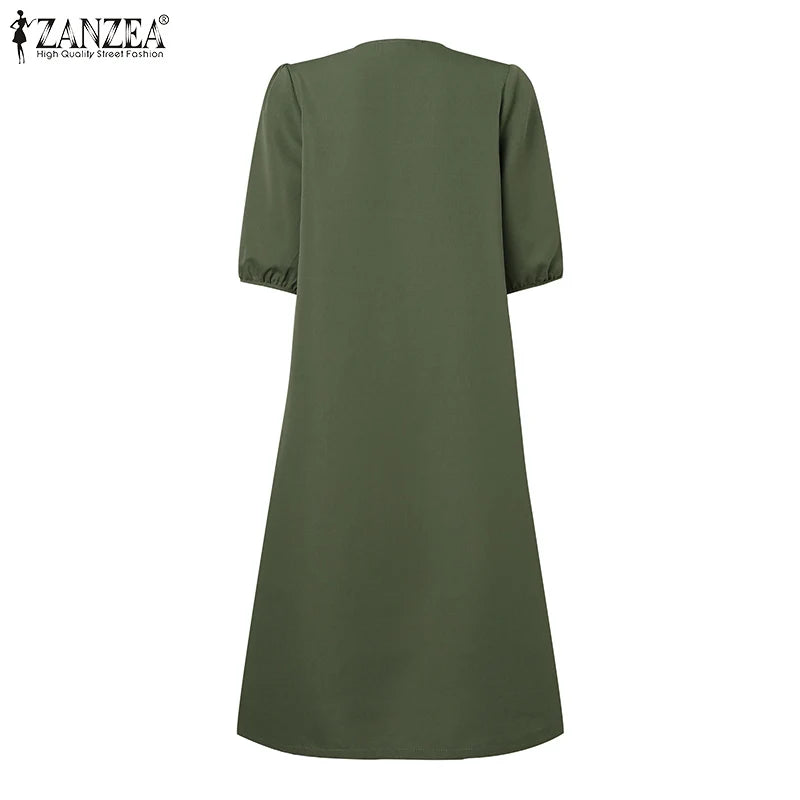 Women's V-Neck Floral Embroidery Midi Dress