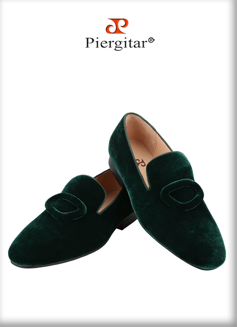 Piergitar New Arrival Two Colors Velvet Men's Smoking Slippers With Matching Velvet Buckles Handmade Slip-On Loafers Red Bottom