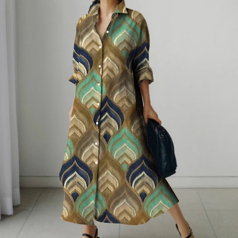 Women's Retro Print Long-sleeved Dress
