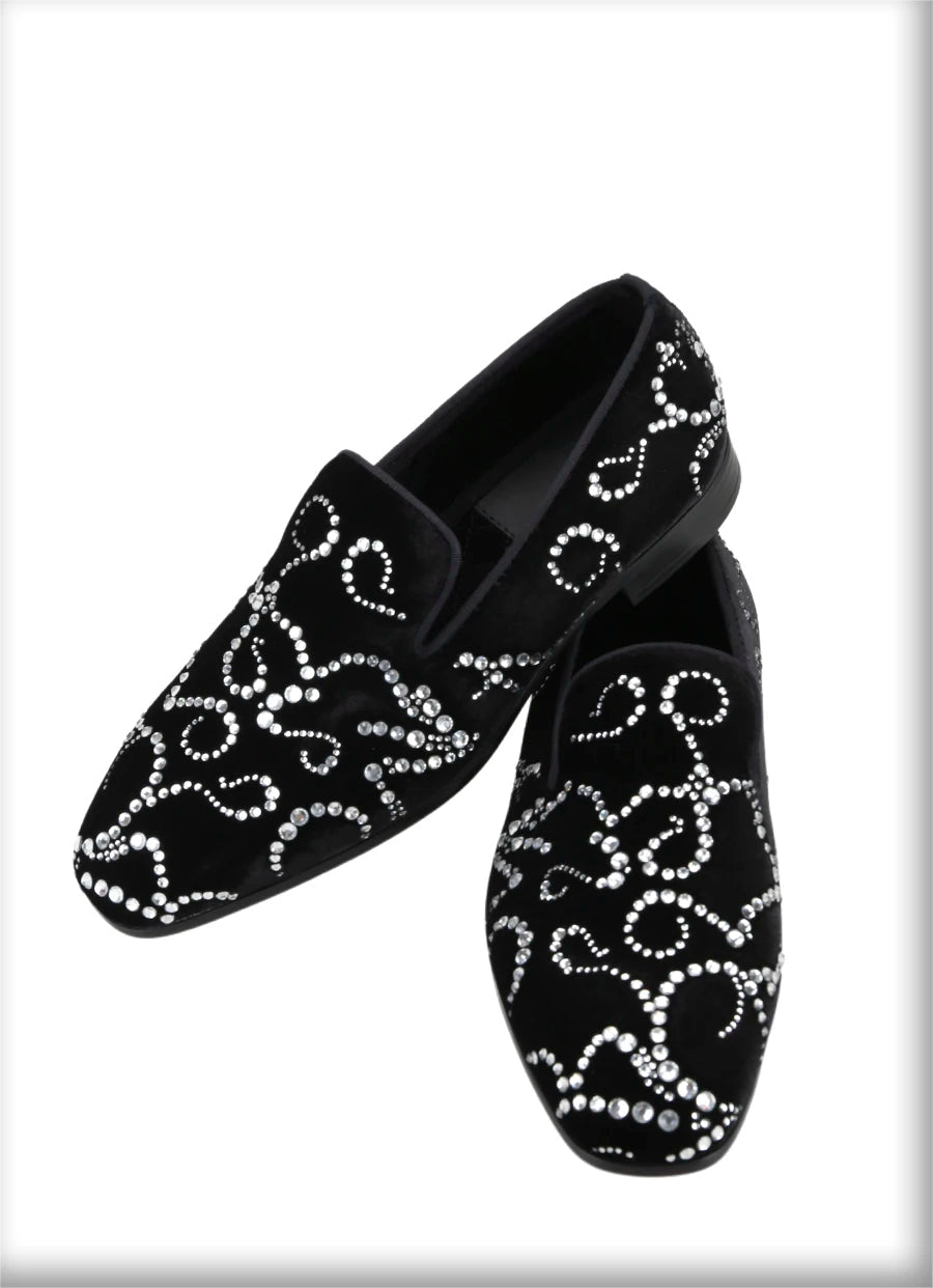 Black Velvet and Octodandelion Strass Loafers Same Design Luxury Brand Men's Moccasins with Handmade Crystals