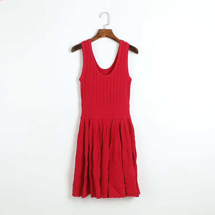 2025 Summer New in Pink Sleeveless Ribbed Knit Bodycon Mini Dress Versatile Work & Casual Outfit