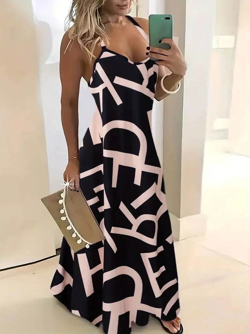 Summer Fashion Loose Women's Long Dress Colorful Botanical Flower Print V-Neck Print Casual Long Dress Bohemian Beach Dress