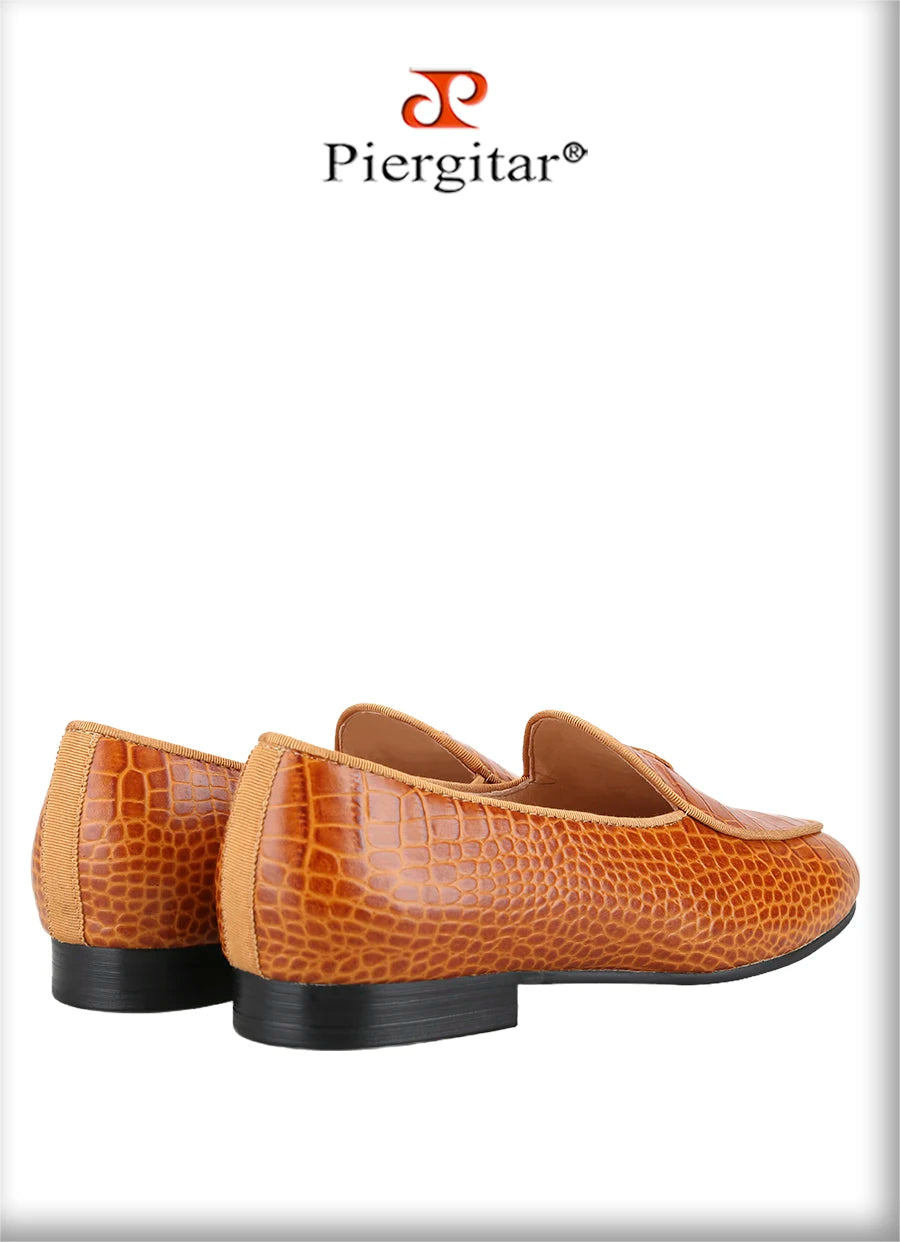 Piergitar Italy Toscana Imported Crocodile Pattern Calfskin Slip-On Loafers Handmade Men's Moccasin For Fashion Party And Prom