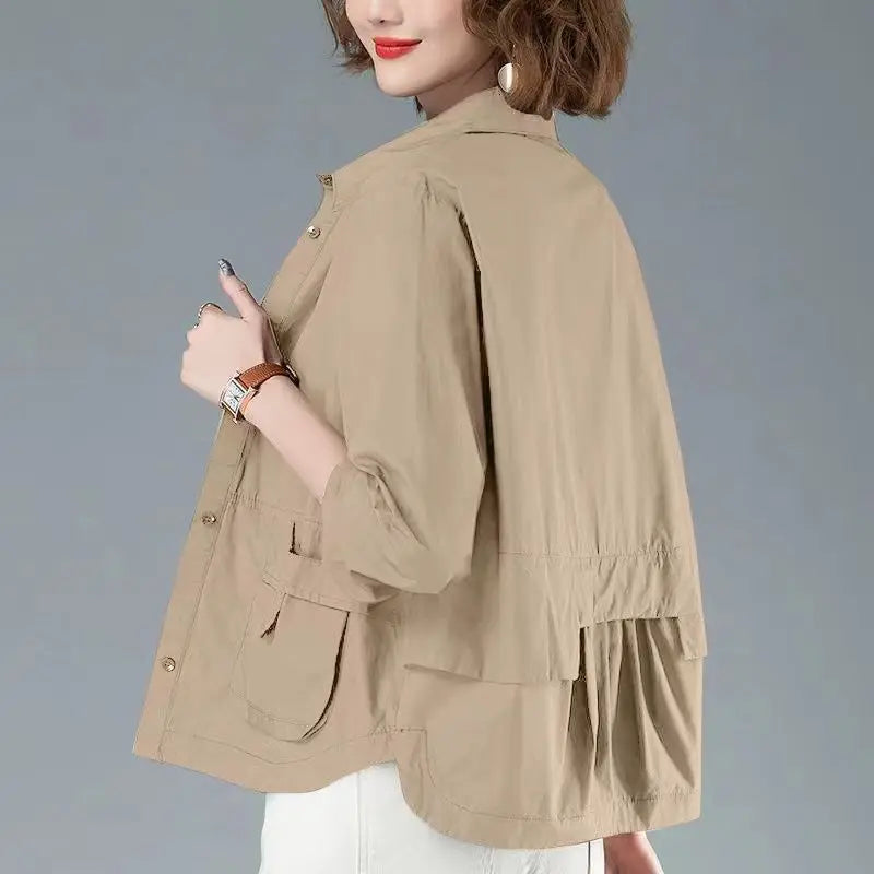 Fashion Single-breasted Solid Color Jackets Tops Female Spring All-match Loose Casual Long Sleeve Pockets Coats Women's Clothing