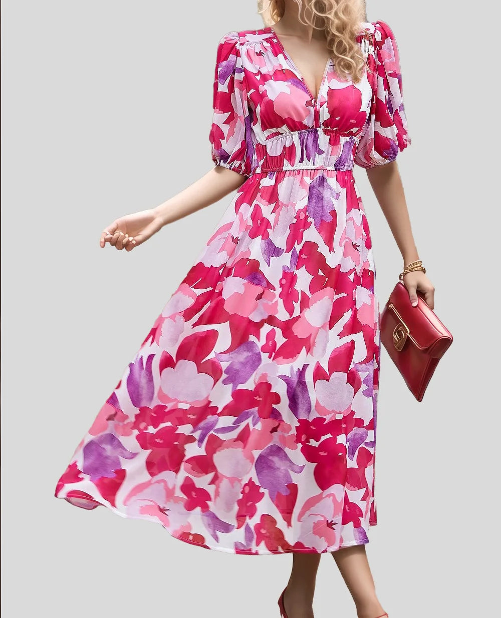 Women's summer dress 2025 fashion printed waist-cinching dress; holiday long dress; party dress; ladies' clothing.