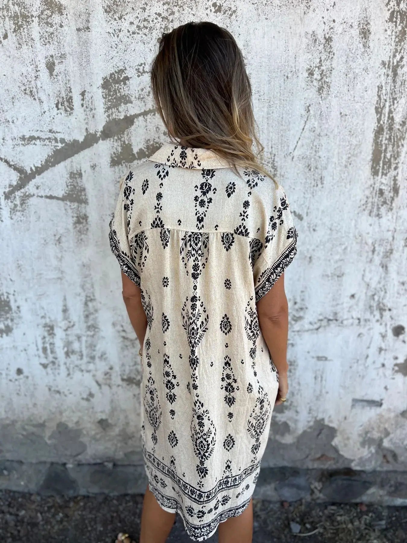 2025 New Women's Shirt Dress Loose Button Cardigan Fashion Printed Short Sleeve Pocket Cotton Linen Blend Vacation Beach Skirt