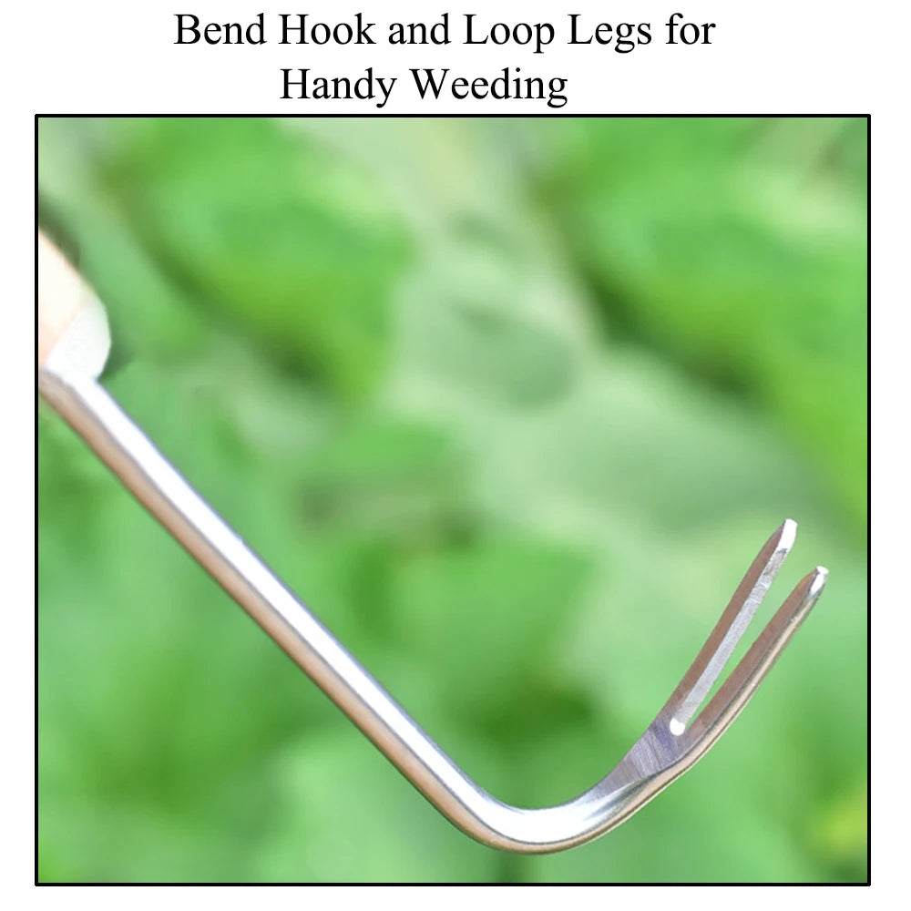 1pc Stainless Steel Wood Handle Garden Weeder