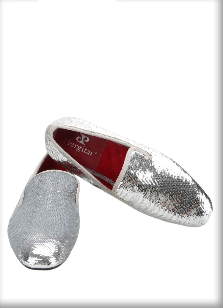 Men's Smoking Slippers With Red Outsole And Sequins for Weddings and Proms