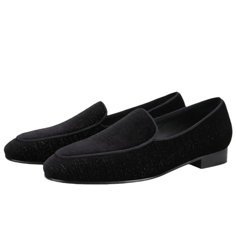 Handmade Meteor Shower Velvet Men's Loafers British Style Class Slip-On Men Smoking Sliders Plus Size