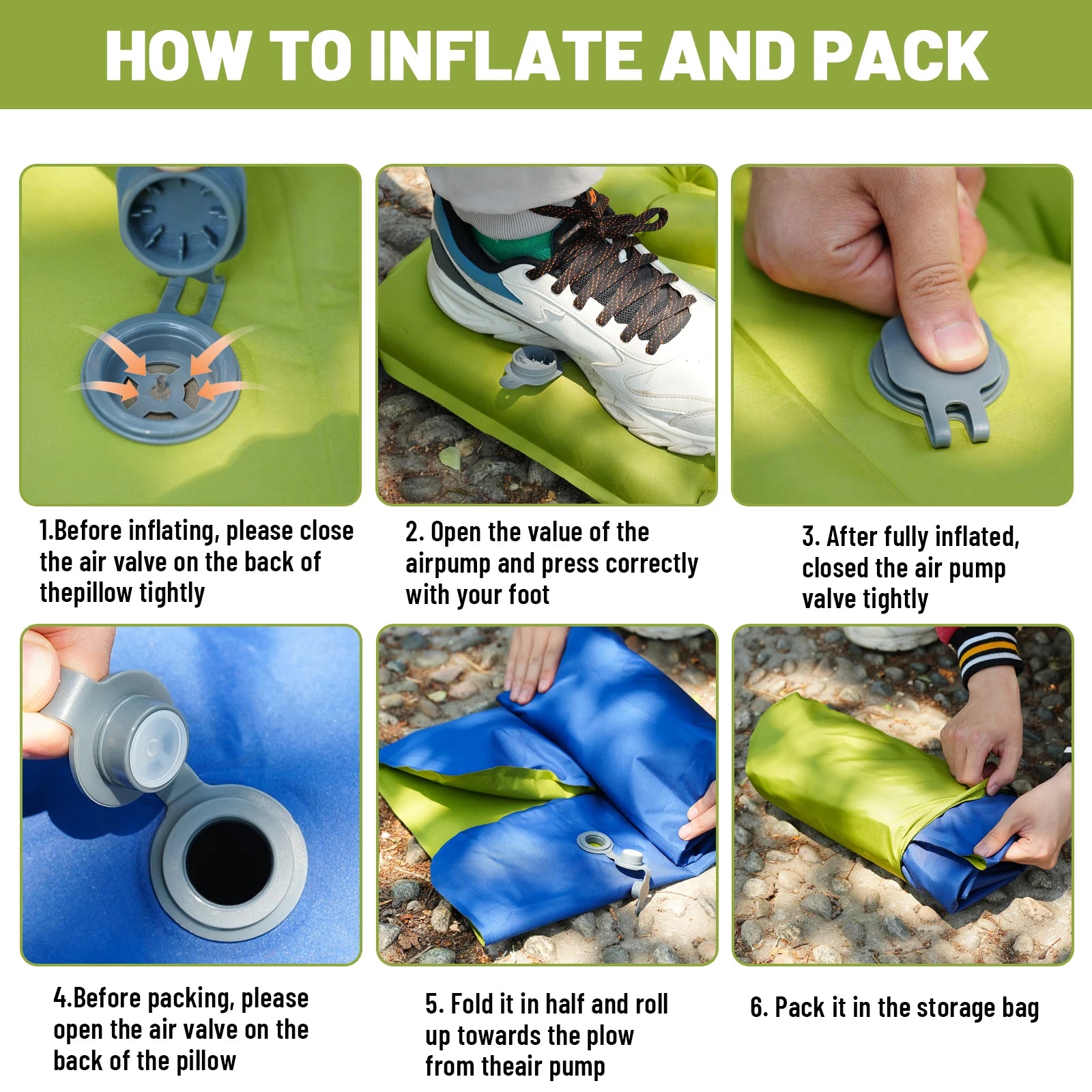 Outdoor camping super thick 4-inch inflatable sleeping mat with built-in pillow and pump air mat for travel hiking climbing