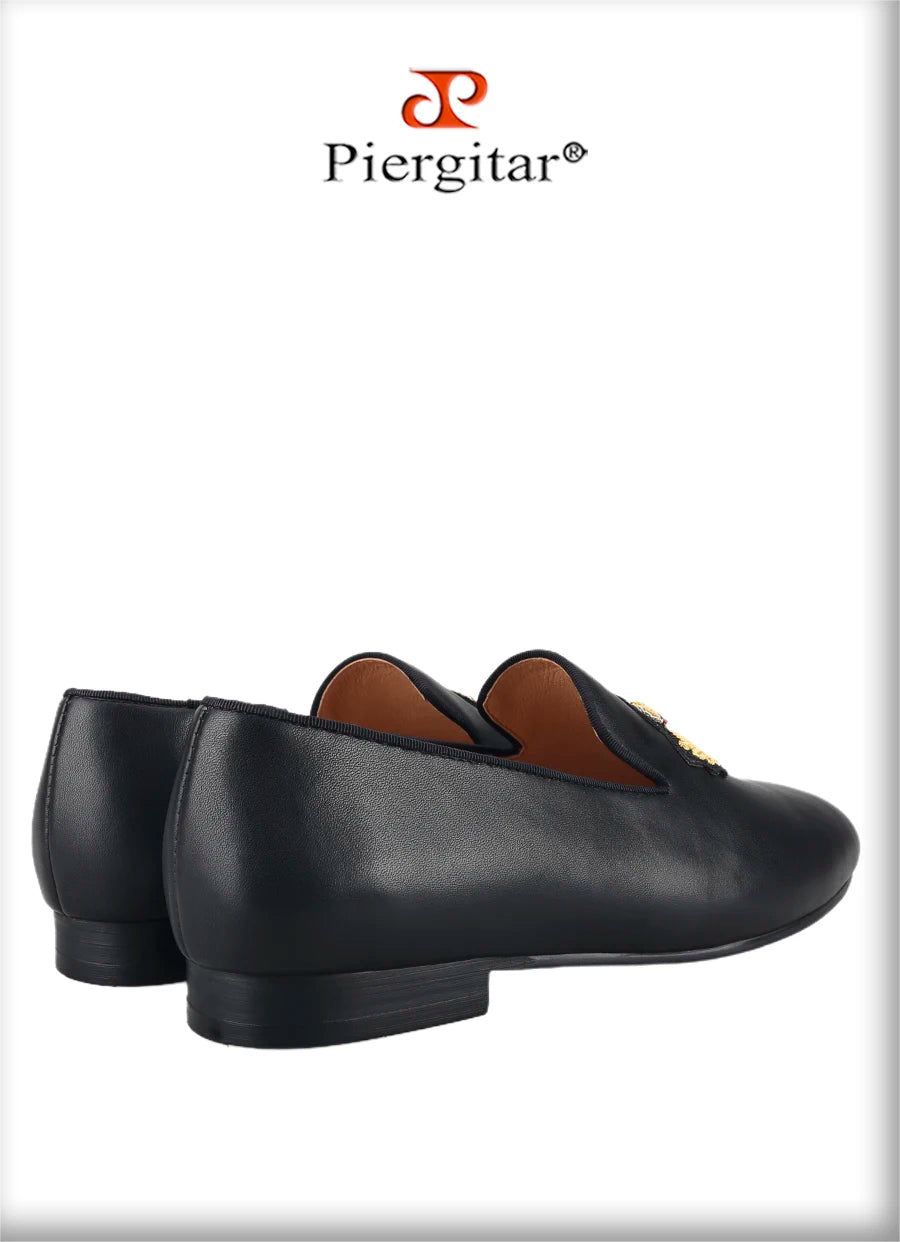 Piergitar Summer New Arrival Cow Leather Men Loafers With Luxurious Royal Style Gold Embroidery For Party Handmade Slip-On Shoes