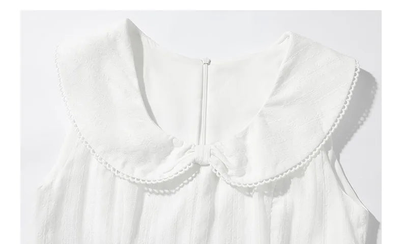 White Bow Jacquard Sundress Women Sweet Summer A-Line Dress with Tie Straps Petite Fit Flowy Midi Dress Cute Vacation Daily Wear