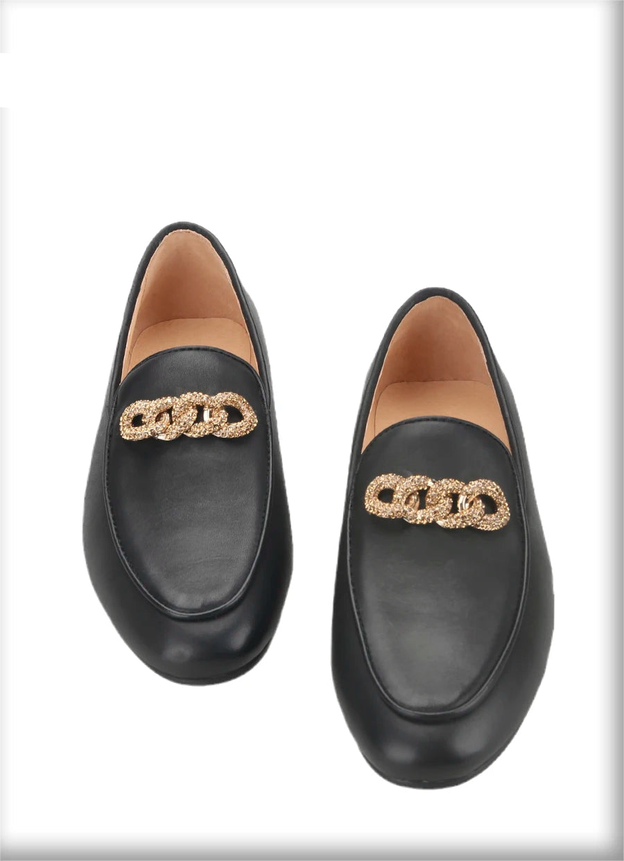 New Style Men's Loafers with Rhinestone Buckles for Weddings and Parties Handmade Genuine Leather Smoking Shoes