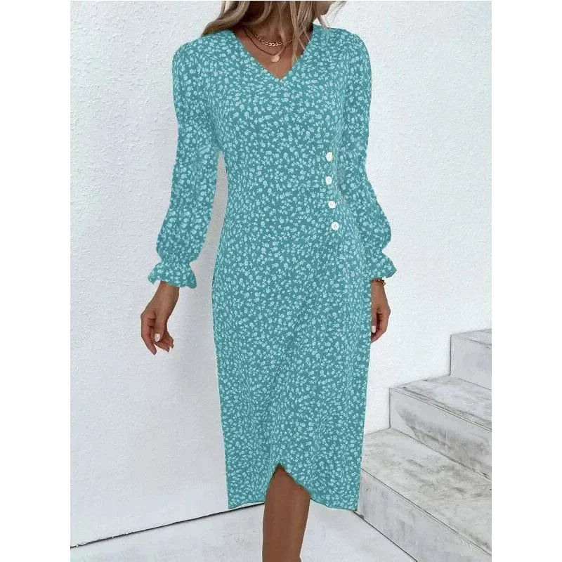 Women's V-Neck Floral Midi Dress