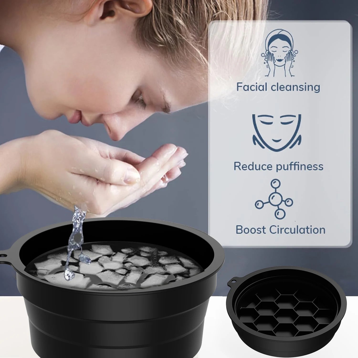 Portable Foldable Silicone Ice Basin With Built-in Ice Tray