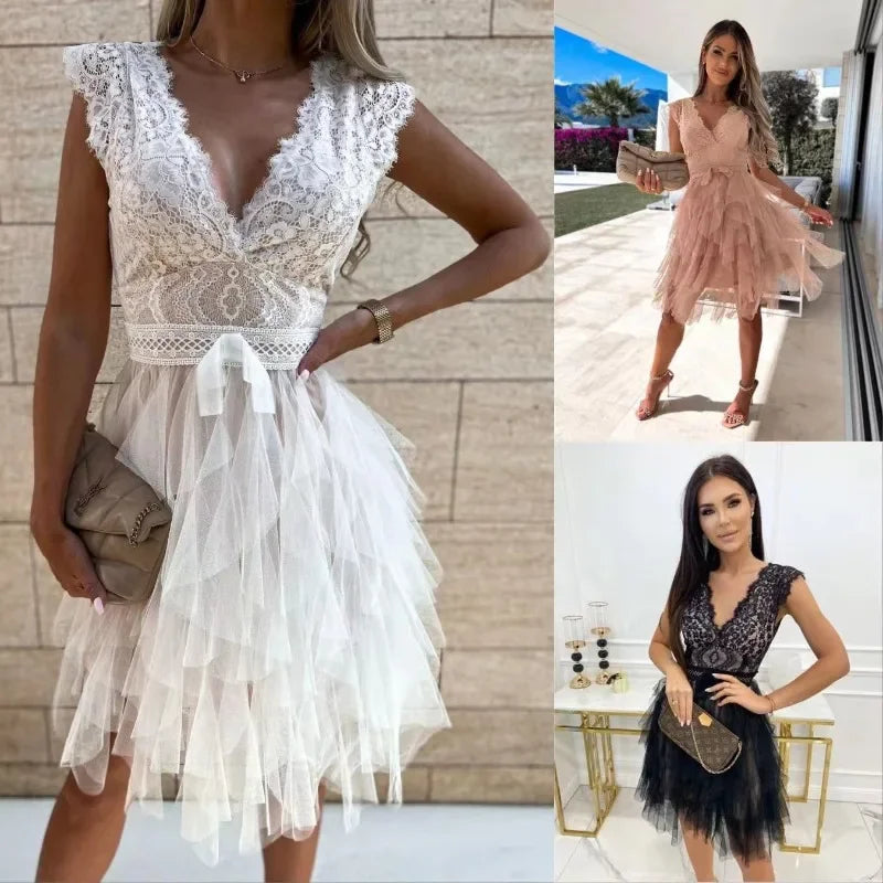 Women's V Neck Lace Dress