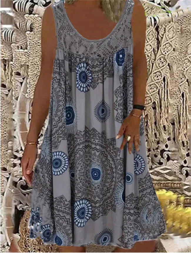 Digital printed off shoulder sexy camisole loose fitting dress lace casual dress summer dress