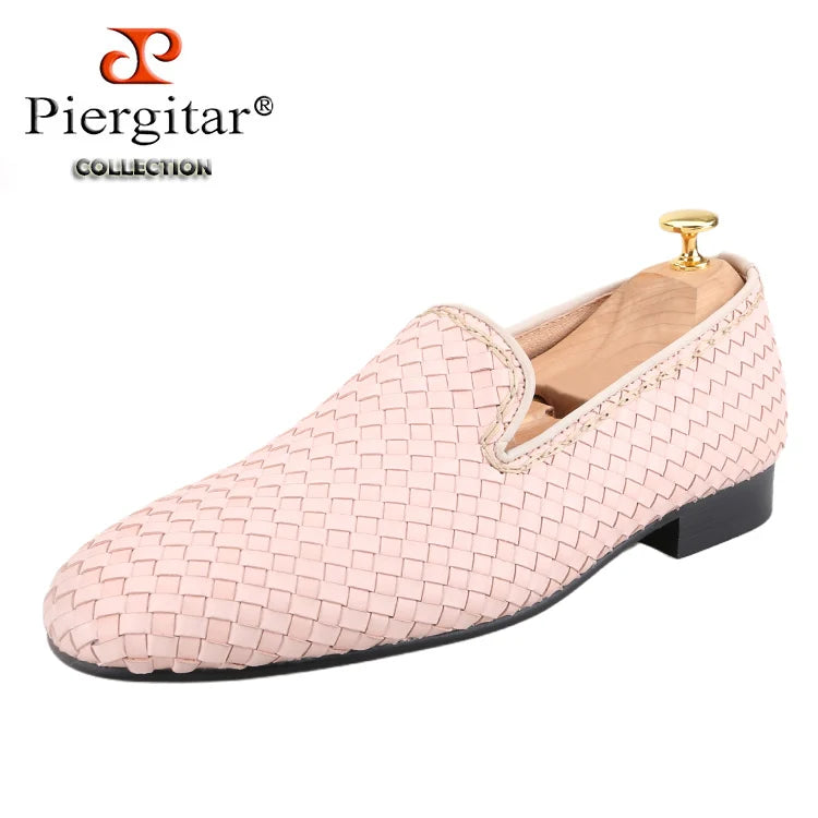 Piergitar Tricolour Woven Leather Slip-On Men's Loafers Around Hand-Braided Ropes Perfect Match Wedding And Party Suit Formal
