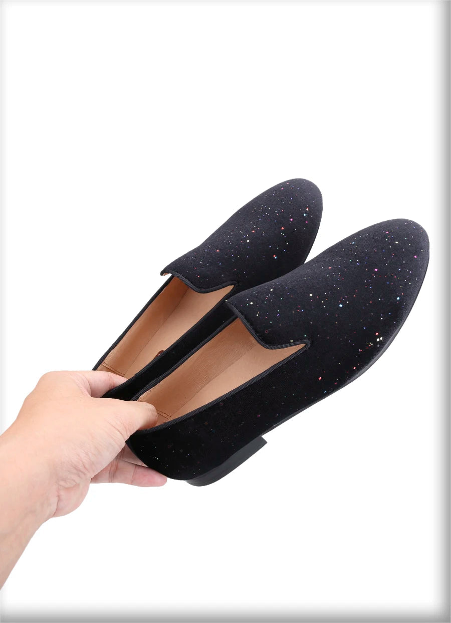 Mens Smoking Slippers with Breathable Leather Insoles and Handmade Sequins for Proms And Parties