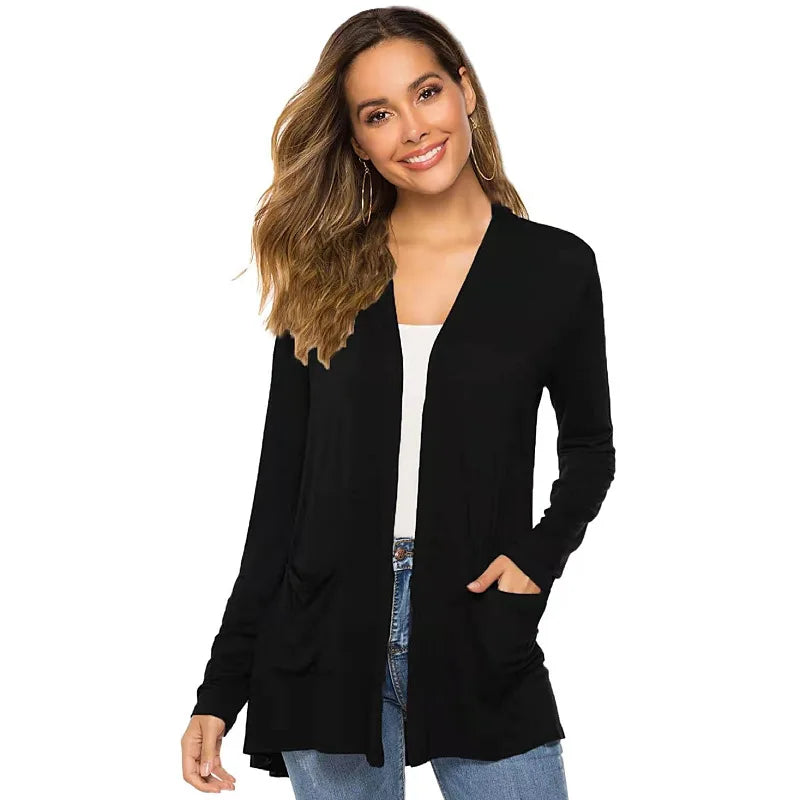 Women's Knitted Cardigan for Spring and Summer Versatile Large Size Cardigan Medium to Long Length Long Sleeve Outcoat