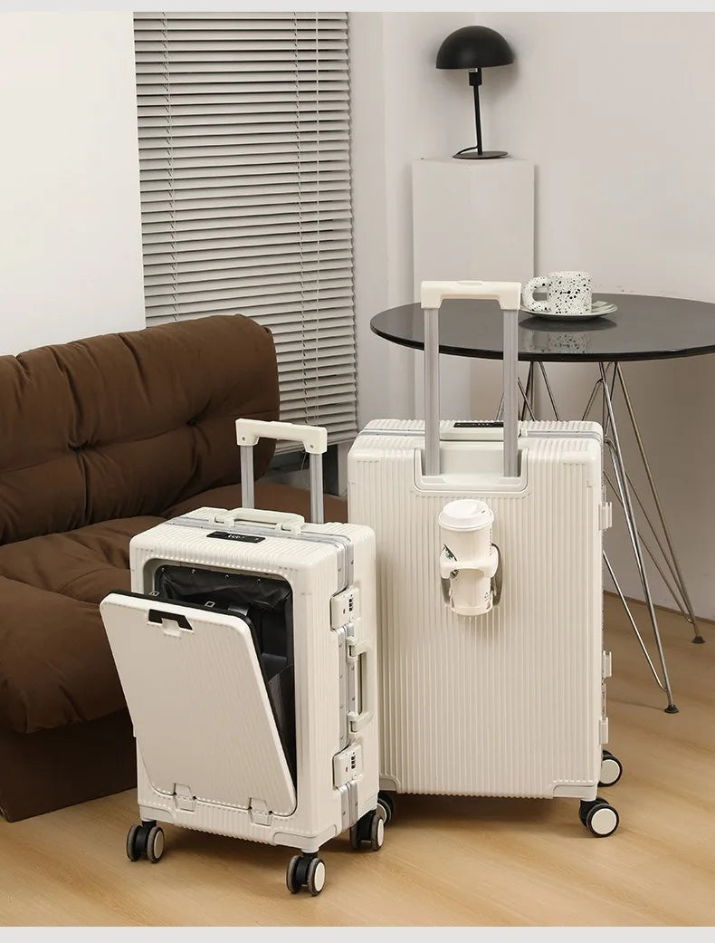 Aluminum Suitcase Front Opening Rolling Luggage